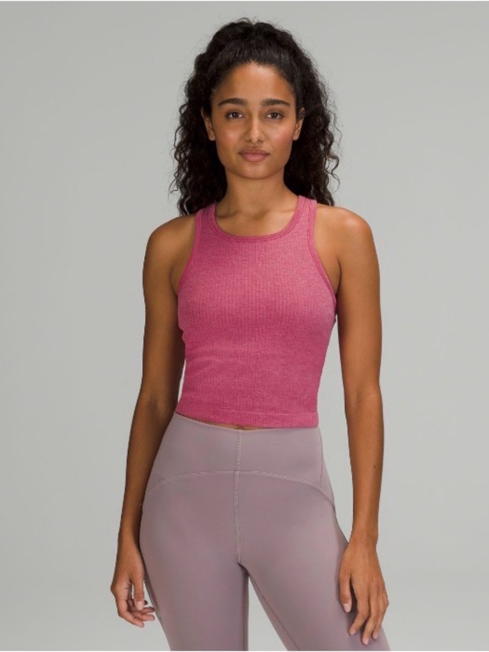 Ribbed Crop Tank Top w/ Built in Bra— Pink Lychee